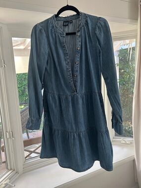 GAP Indigo Denim Tiered Long-Sleeve Dress